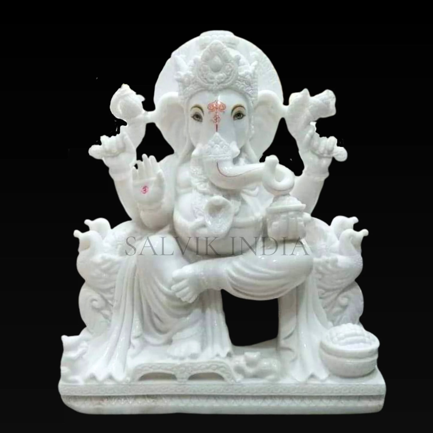 Lord Ganesh Marble Statue in White Vietnam Marble – Intricately Handcrafted Idol