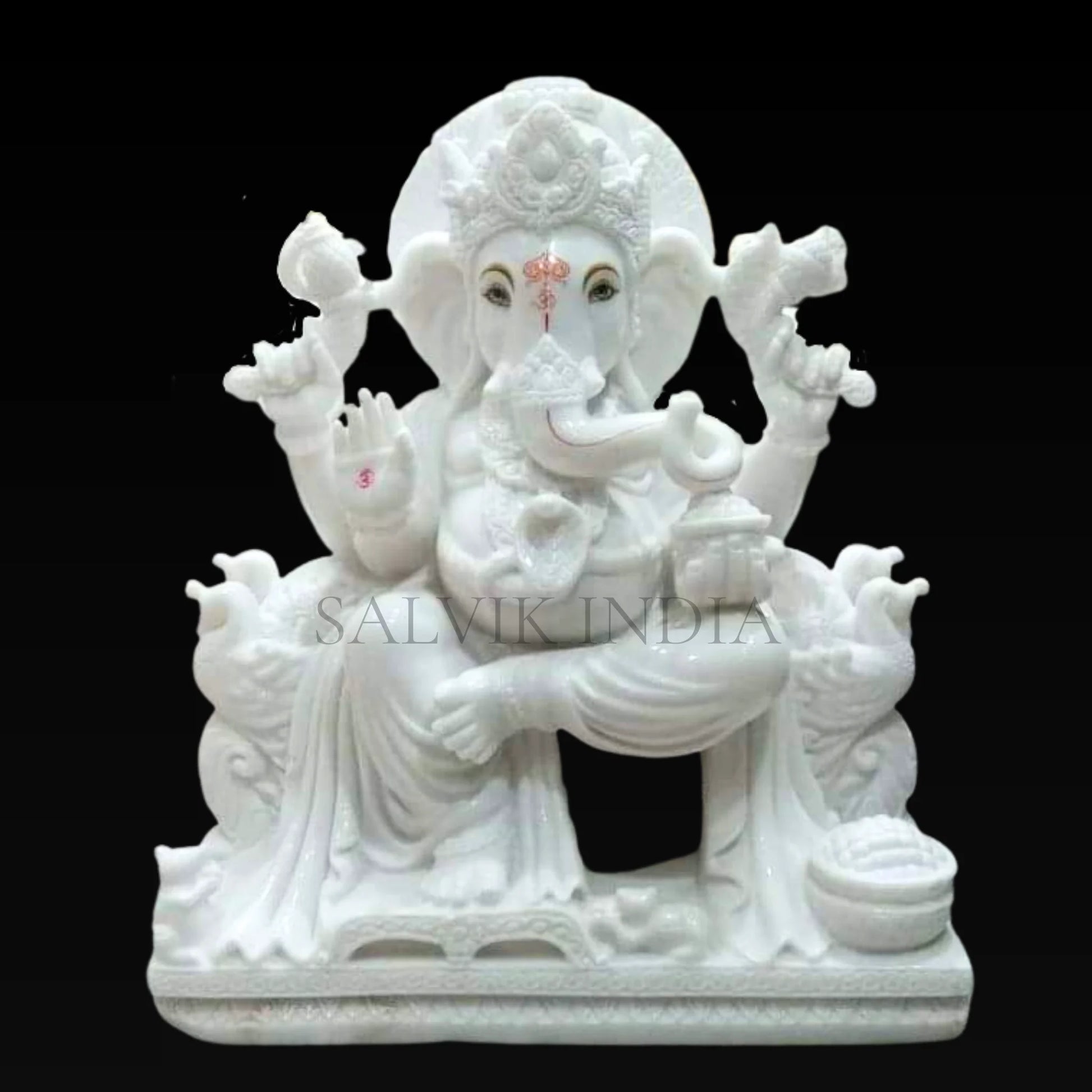 Lord Ganesh Marble Statue in White Vietnam Marble – Intricately Handcrafted Idol