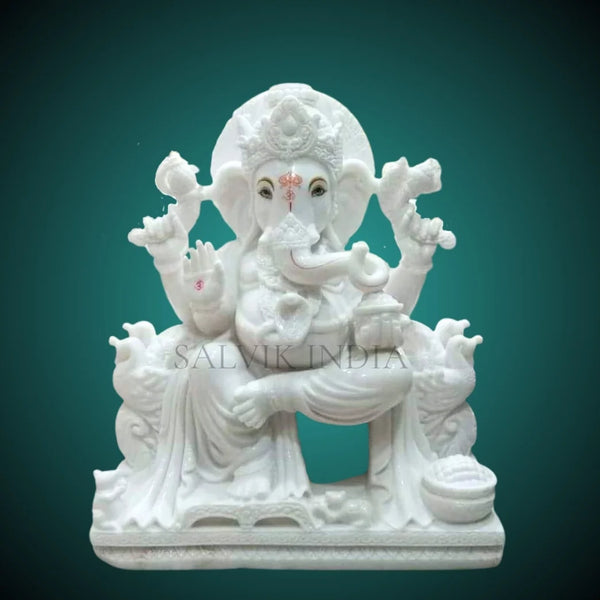 Lord Ganesh Marble Statue in White Vietnam Marble – Intricately Handcrafted Idol