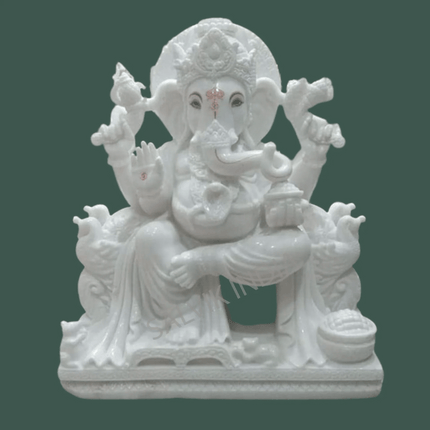 Lord Ganesh Marble Statue in White Vietnam Marble – Intricately Handcrafted Idol