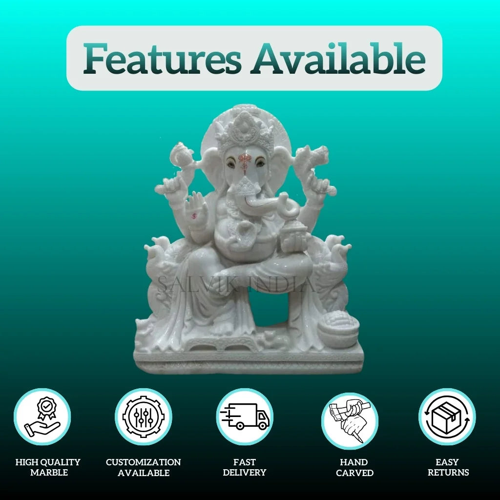 Handmade White Marble Ganpati Idol – Features: High Quality, Customization, Fast Delivery