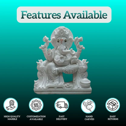 Handmade White Marble Ganpati Idol – Features: High Quality, Customization, Fast Delivery