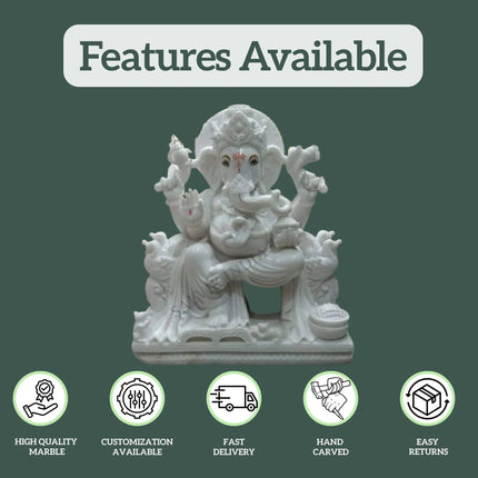 Handmade White Marble Ganpati Idol – Features: High Quality, Customization, Fast Delivery