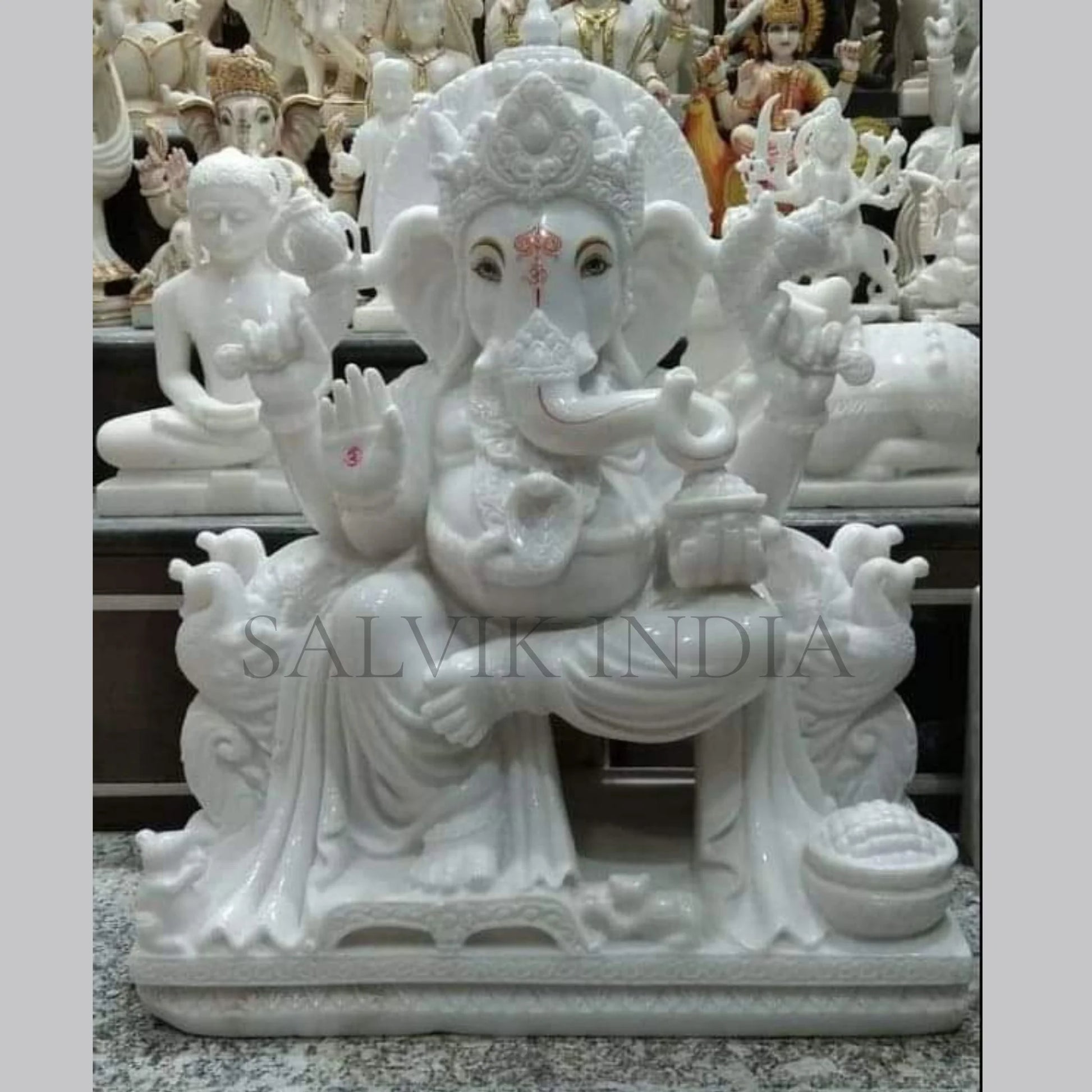 Lord Ganesh Marble Statue in White Vietnam Marble – Intricately Handcrafted Idol