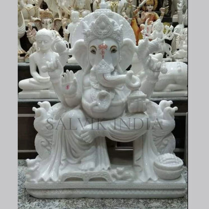 Lord Ganesh Marble Statue in White Vietnam Marble – Intricately Handcrafted Idol