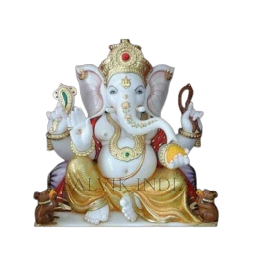 Lord Ganesha Marble Statue handcrafted in white Vietnam marble for home temple