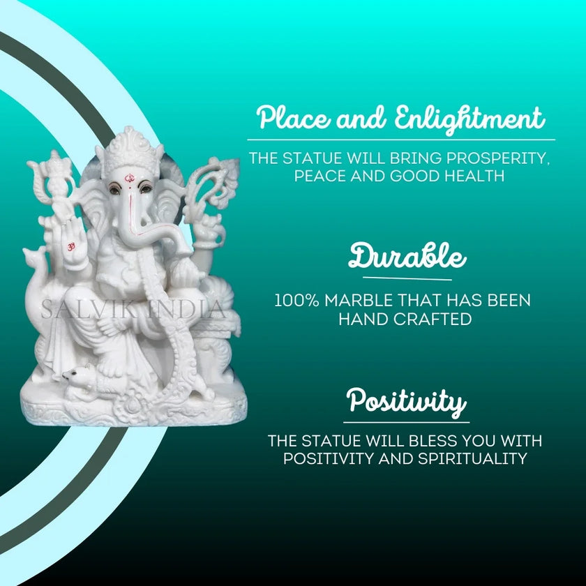 Lord Ganesha marble statue with polished finish and size options