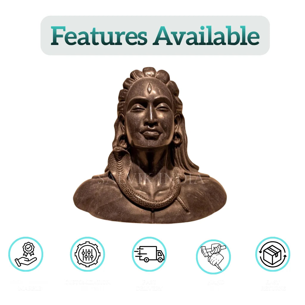 Front view of Lord Shiva marble statue for home temple worship