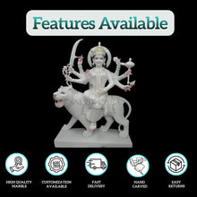 Front view of Maa Durga marble statue with calm divine expression