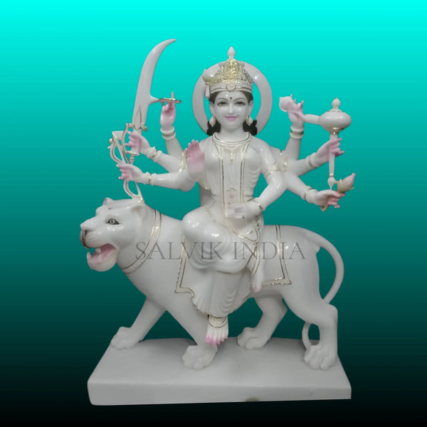 Beautiful Maa Durga Marble statue handcrafted from pure white marble