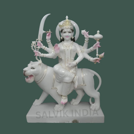 Beautiful Maa Durga Marble statue handcrafted from pure white marble