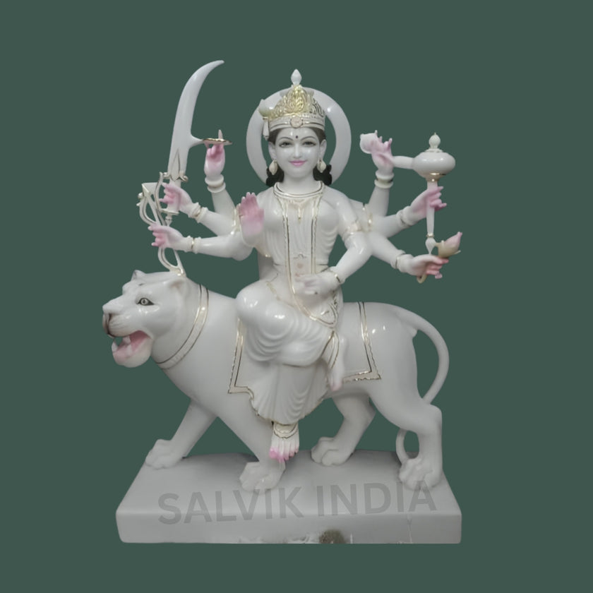 Beautiful Maa Durga Marble statue handcrafted from pure white marble