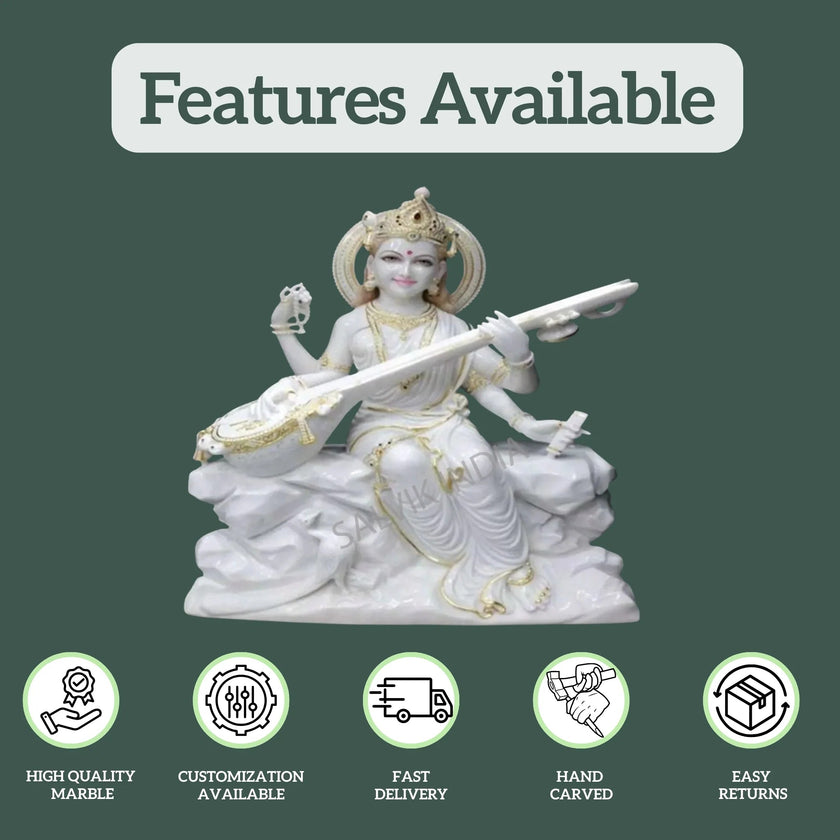 Maa Saraswati Marble Murti - Salvik | Marble Murti Manufacturers in India