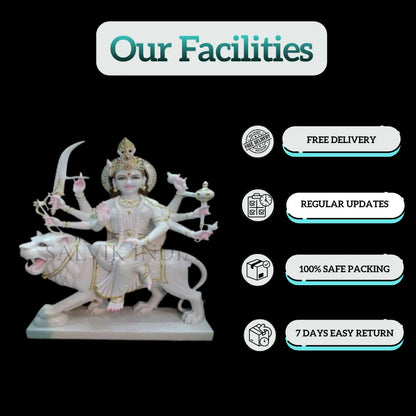 Small Durga Maa Sherawali Marble Idol for Home Worship