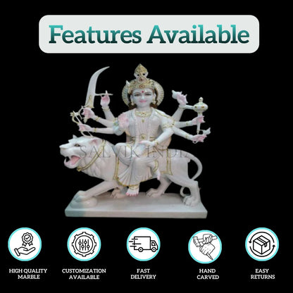 Premium Maa Sherawali marble murti hand-carved