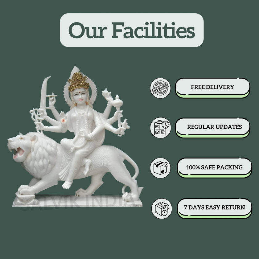 Hand-carved Durga marble murti for pooja room