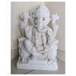 Handcrafted Makrana marble Ganesh statue with detailed carving and seated posture