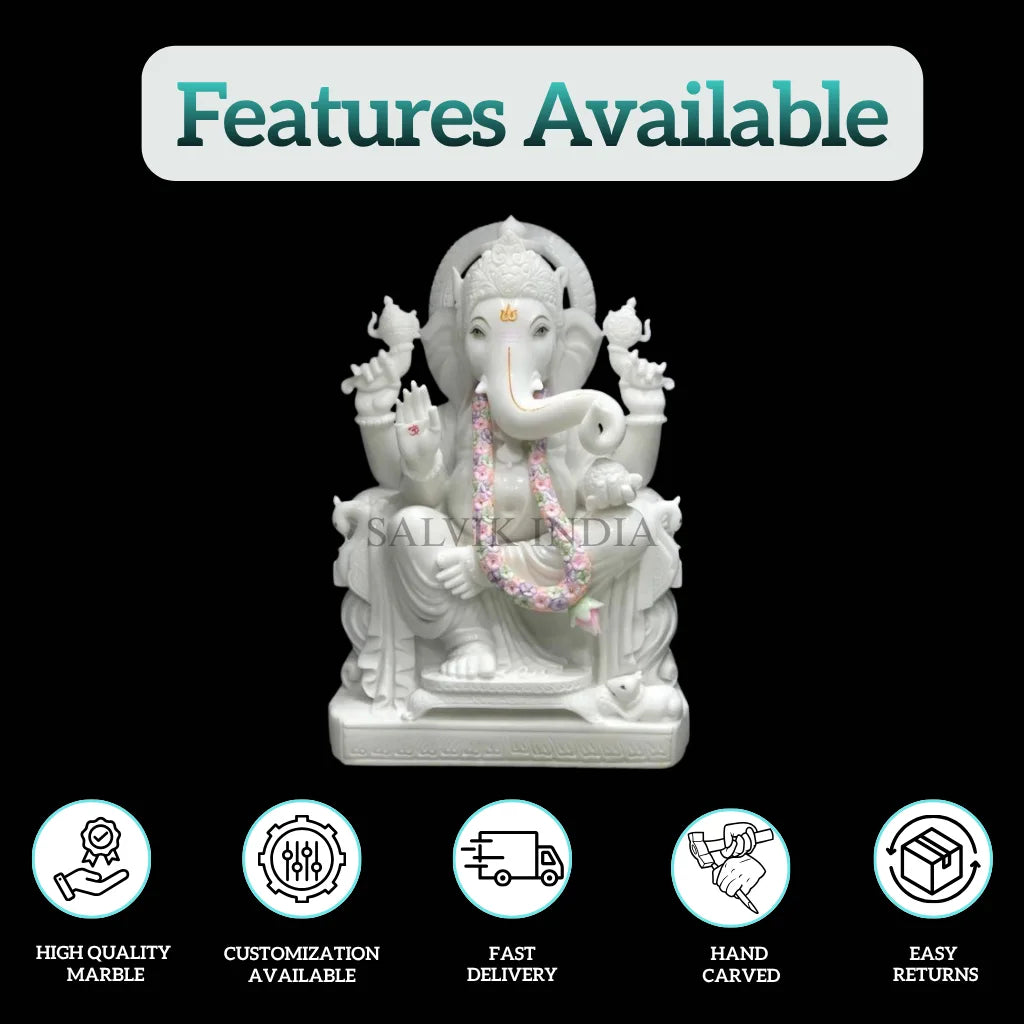 Makrana marble Ganesh statue with fine