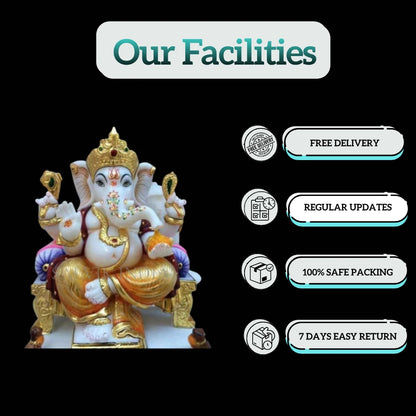 Detailed facial features of a handcrafted marble Ganesha idol