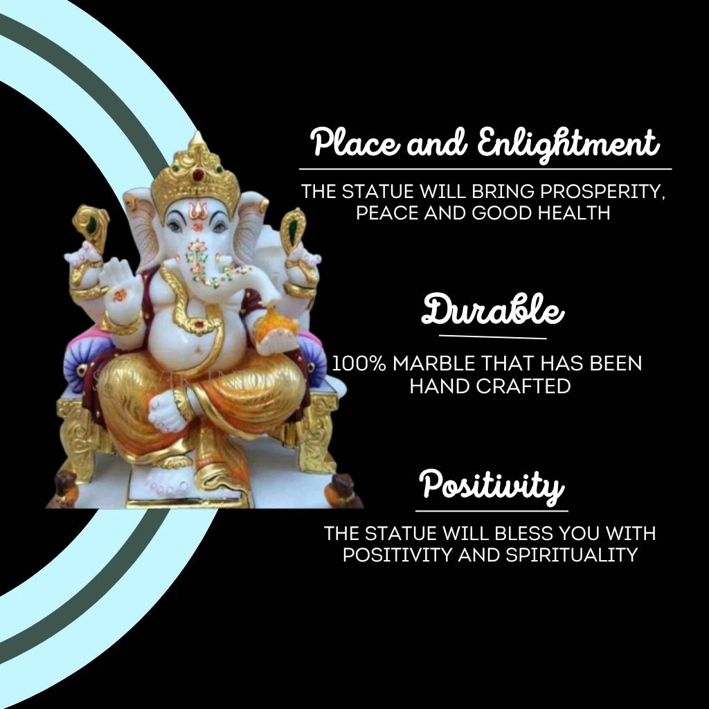 Detailed facial features of a handcrafted marble Ganesha idol