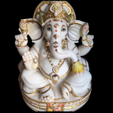 Lord Ganpati Bappa Marble Idol with Fine Carving