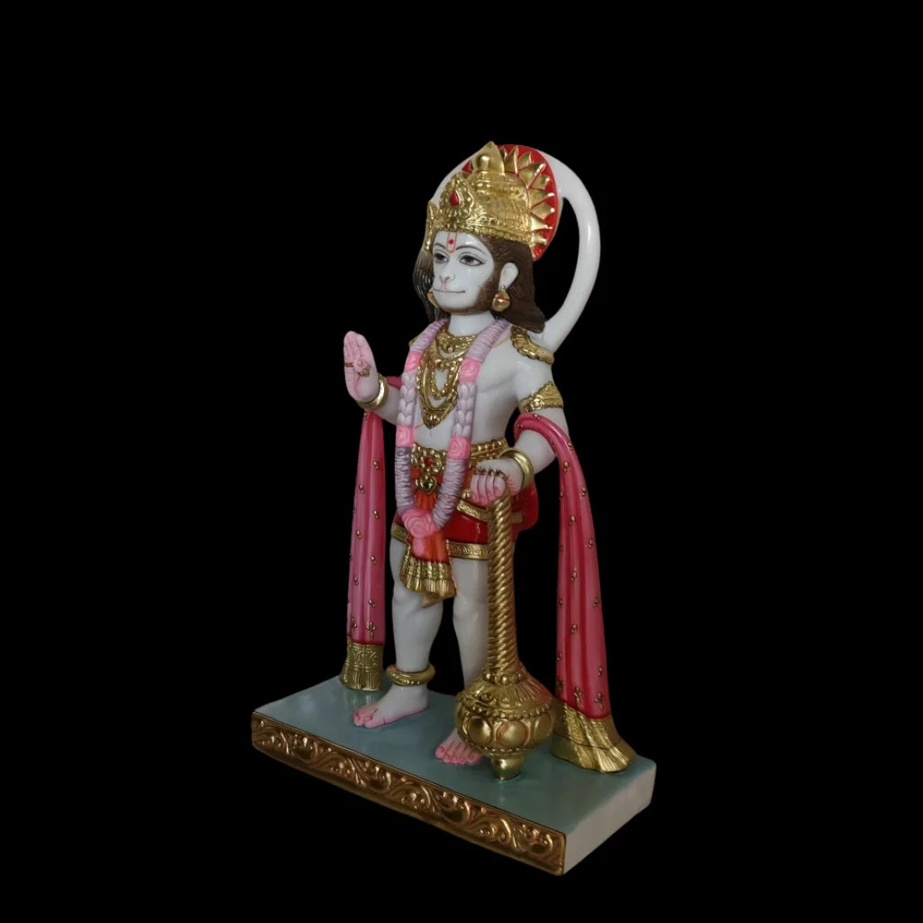 Handcrafted marble Hanuman murti for home – right side view