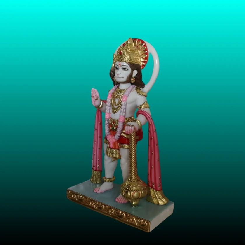 Handcrafted marble Hanuman murti for home – right side view
