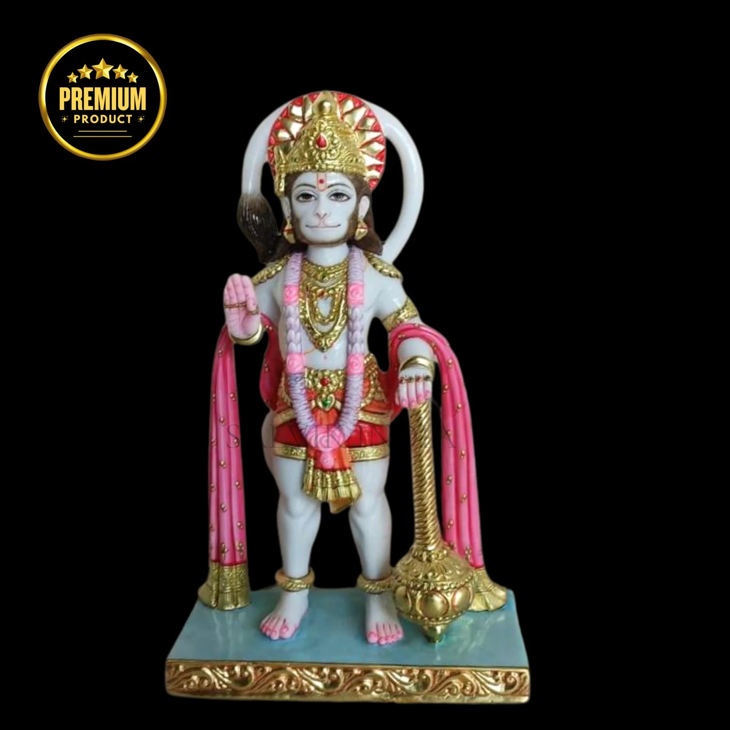 Handcrafted Makrana marble Hanuman murti standing pose – front view