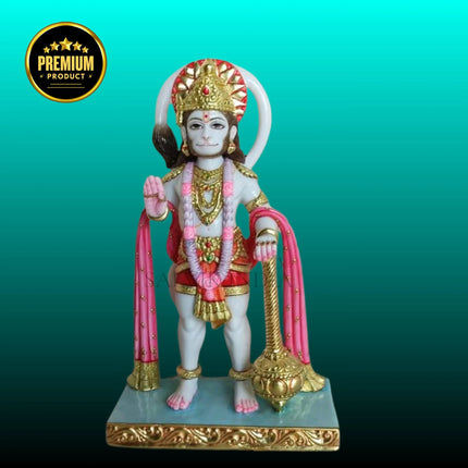 Handcrafted Makrana marble Hanuman murti standing pose – front view