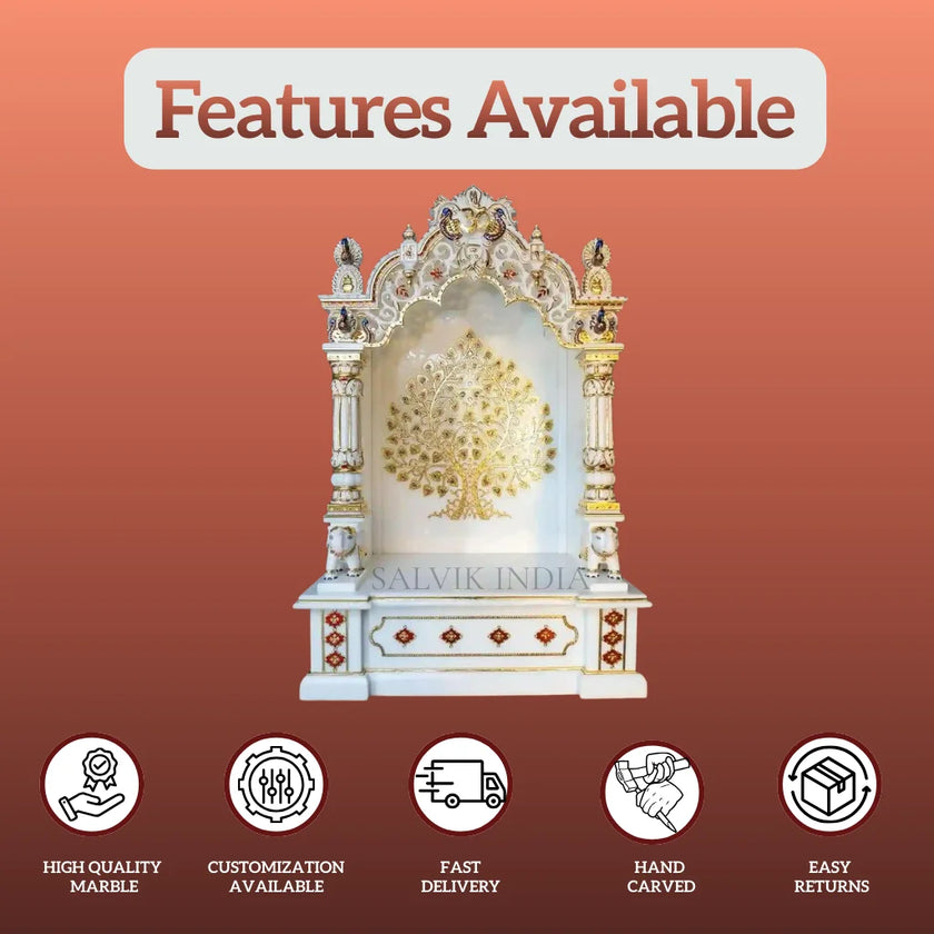 Handcrafted Makrana marble pooja mandir for home temple