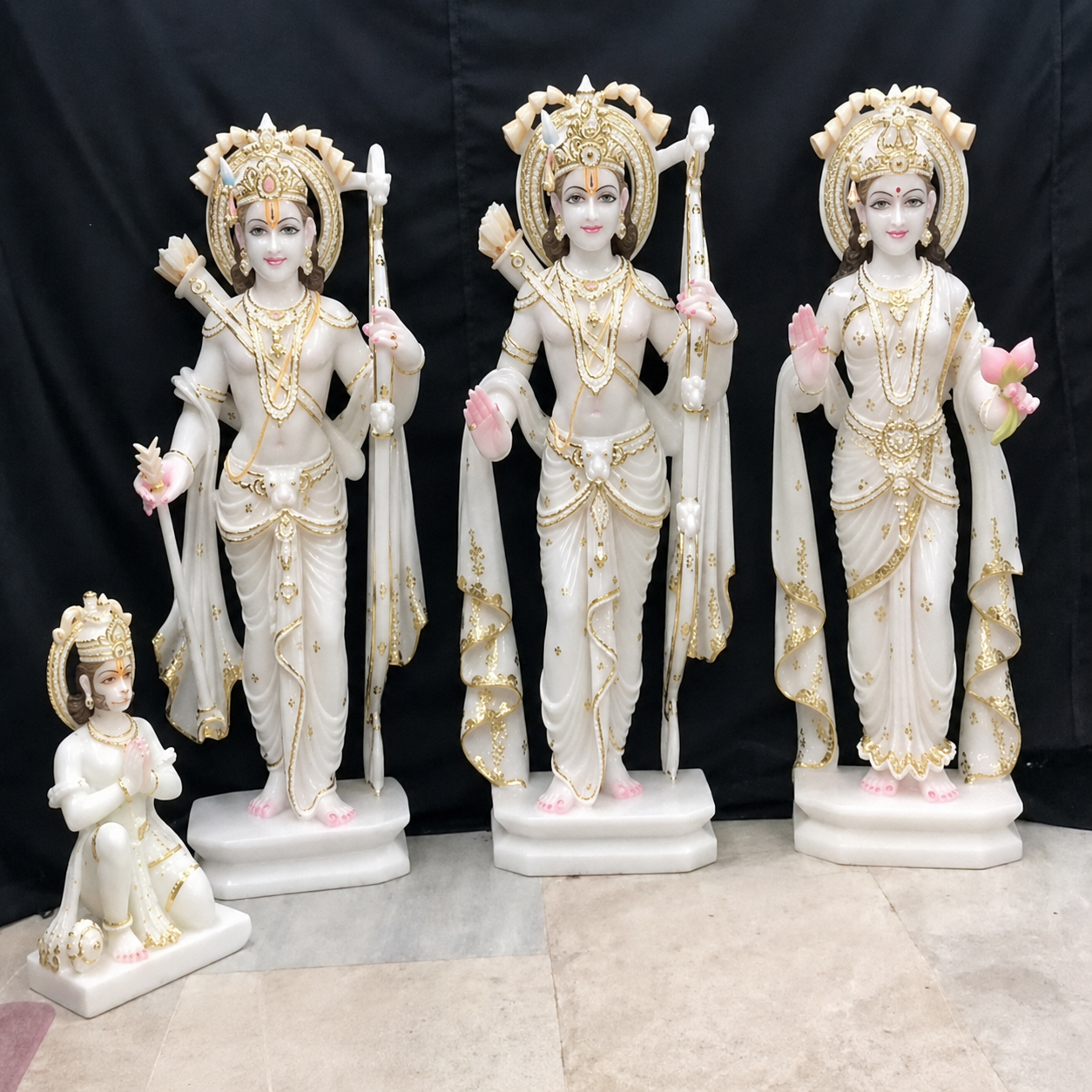 Makrana marble Ram Darbar sculpture 2 feet handcrafted idol set