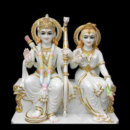 handcrafted makrana marble ram sita idol for home temple marble murti