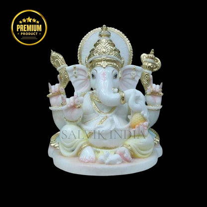 Small Makrana marble Ganesh statue for home temple in premium handcrafted finish