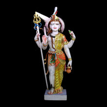 Front view of Marble Ardhanarishwar Statue depicting Lord Shiva and Goddess Parvati in one form