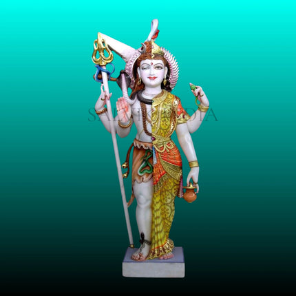 Front view of Marble Ardhanarishwar Statue depicting Lord Shiva and Goddess Parvati in one form