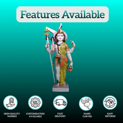 Side view of Marble Ardhanarishwar Statue showing intricate carvings of Ardhanarishwar