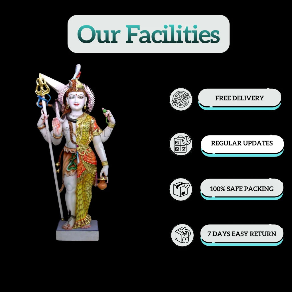 Marble Ardhanarishwar Statue placed as a decorative piece in a temple or home altar