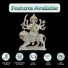 Front view of Marble Durga Maa idol in traditional design for home mandir