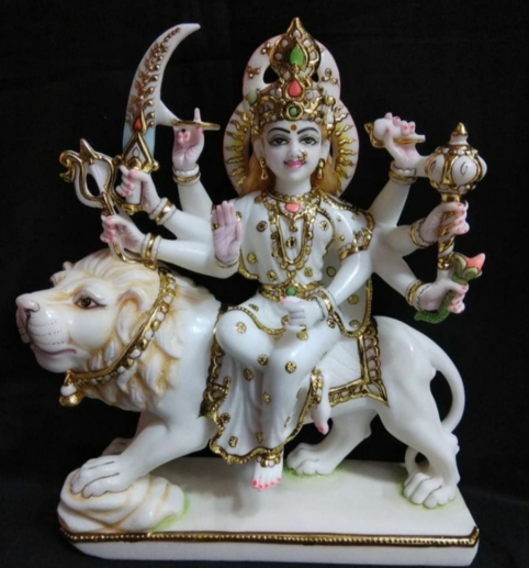 Handcrafted marble Durga murti for home temple in white marble