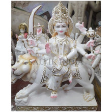 Marble Durga Statue in White Marble with Fine Detailing