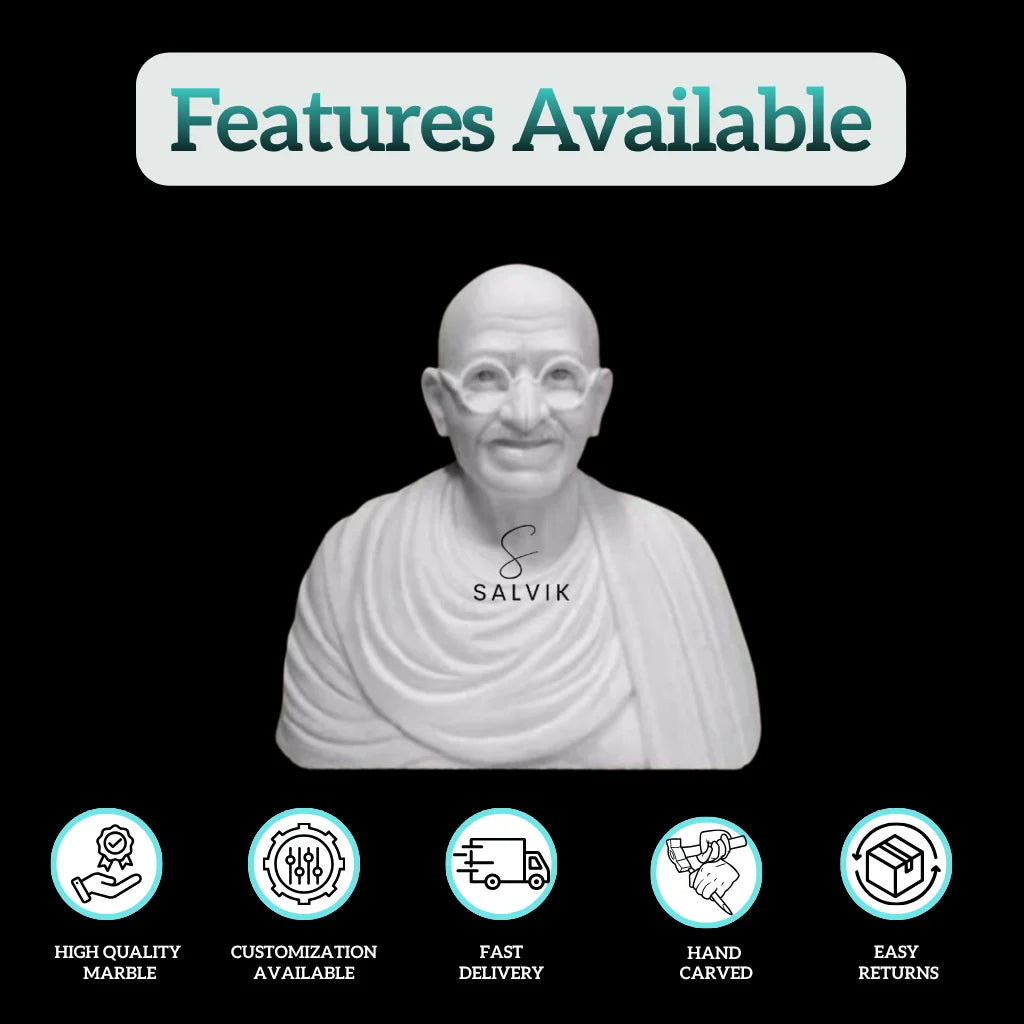 Marble Gandhi bust statue with fine handcrafted detailing
