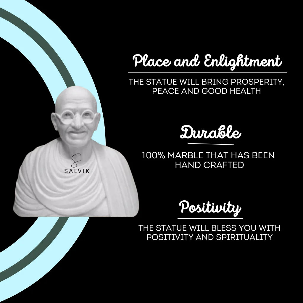 Marble Gandhi bust statue representing peace and simplicity
