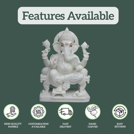 Marble Ganesh Idol with Features – High Quality, Handcrafted & Fast Delivery by Salvik