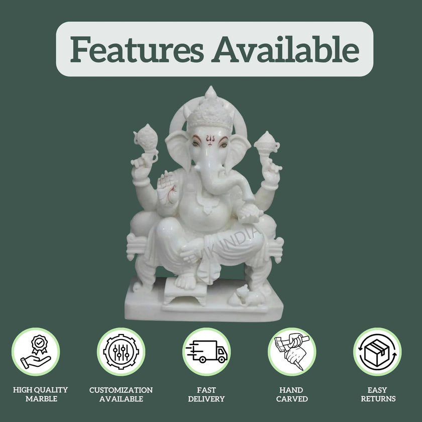 Marble Ganesh Idol with Features – High Quality, Handcrafted & Fast Delivery by Salvik