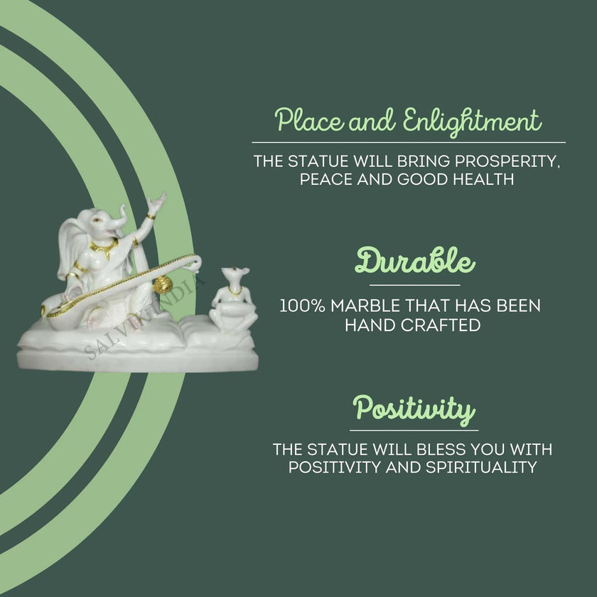 Divine White Marble Ganpati Idol with Veena – Symbol of Prosperity and Positivity