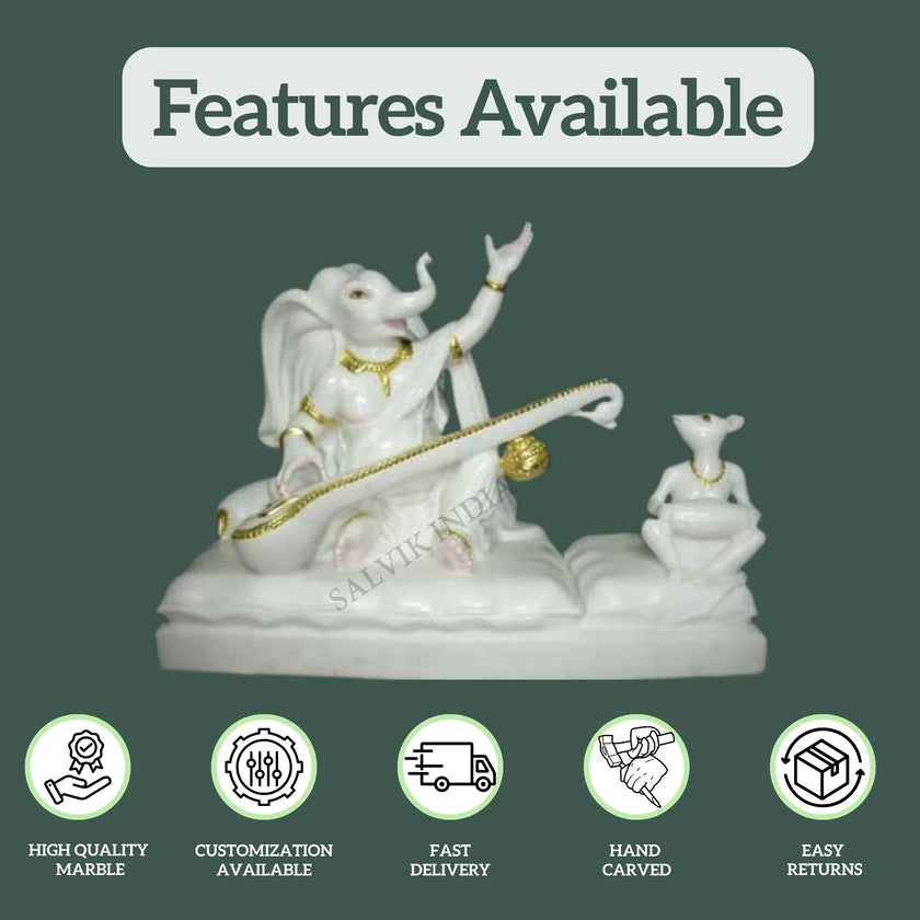 Marble Ganesh Idol with Veena – High Quality, Customizable & Hand Carved