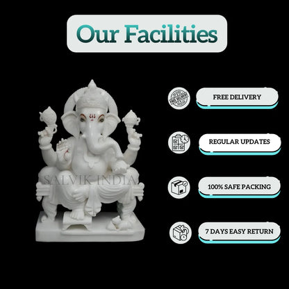 Handcrafted marble Ganesh idol for home temple and pooja room
