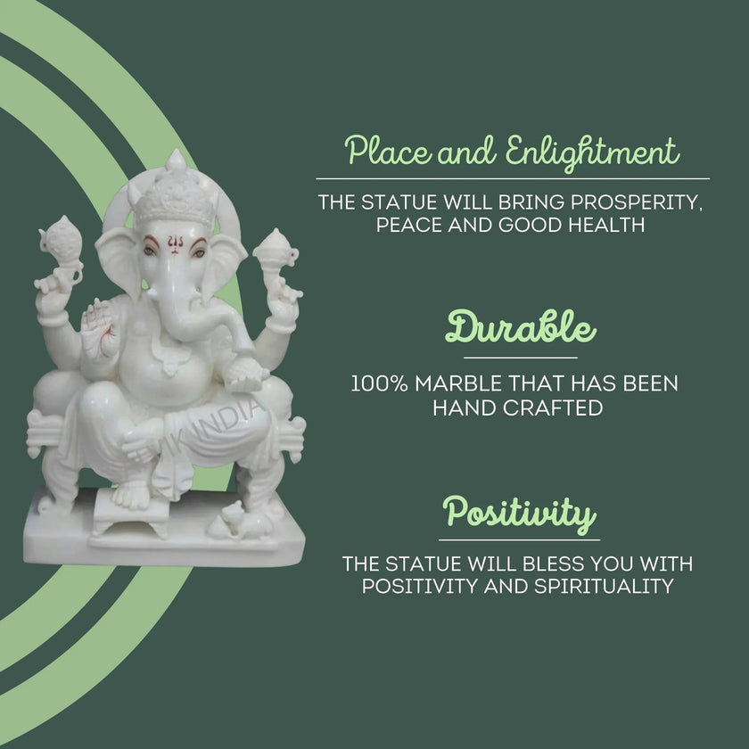 White Marble Ganesh Idol – Durable, Handcrafted Statue for Positivity & Enlightenment