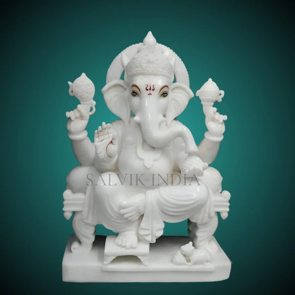 Handmade White Marble Ganesh Idol for Home Temple – Salvik India