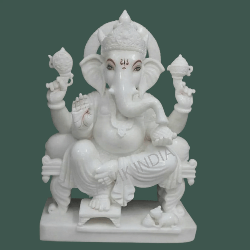 Handmade White Marble Ganesh Idol for Home Temple – Salvik India